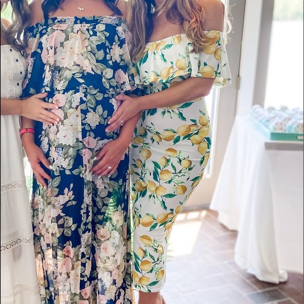 Yellow lemon print bardot dress